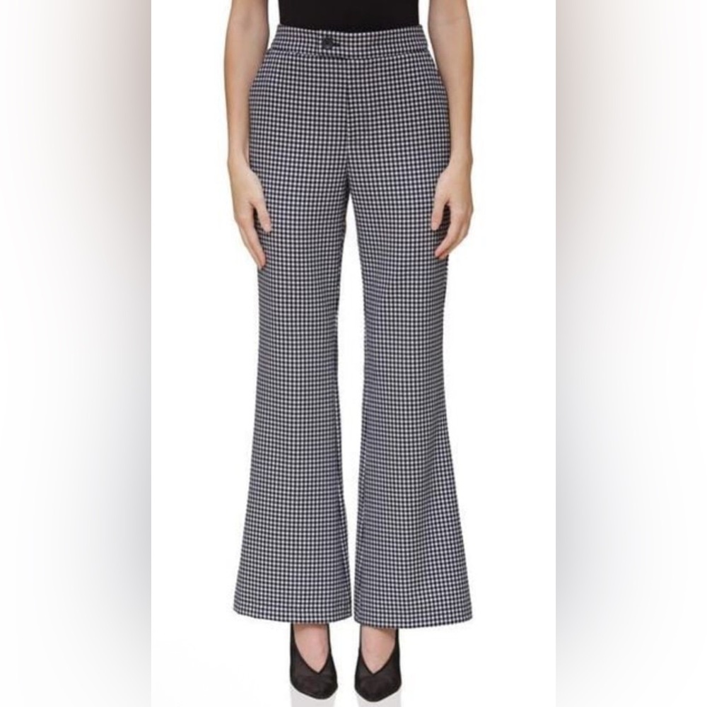 Avec Les Filles Women Black Gingham High Waist Slim Flare Pant Size 6 NWOT